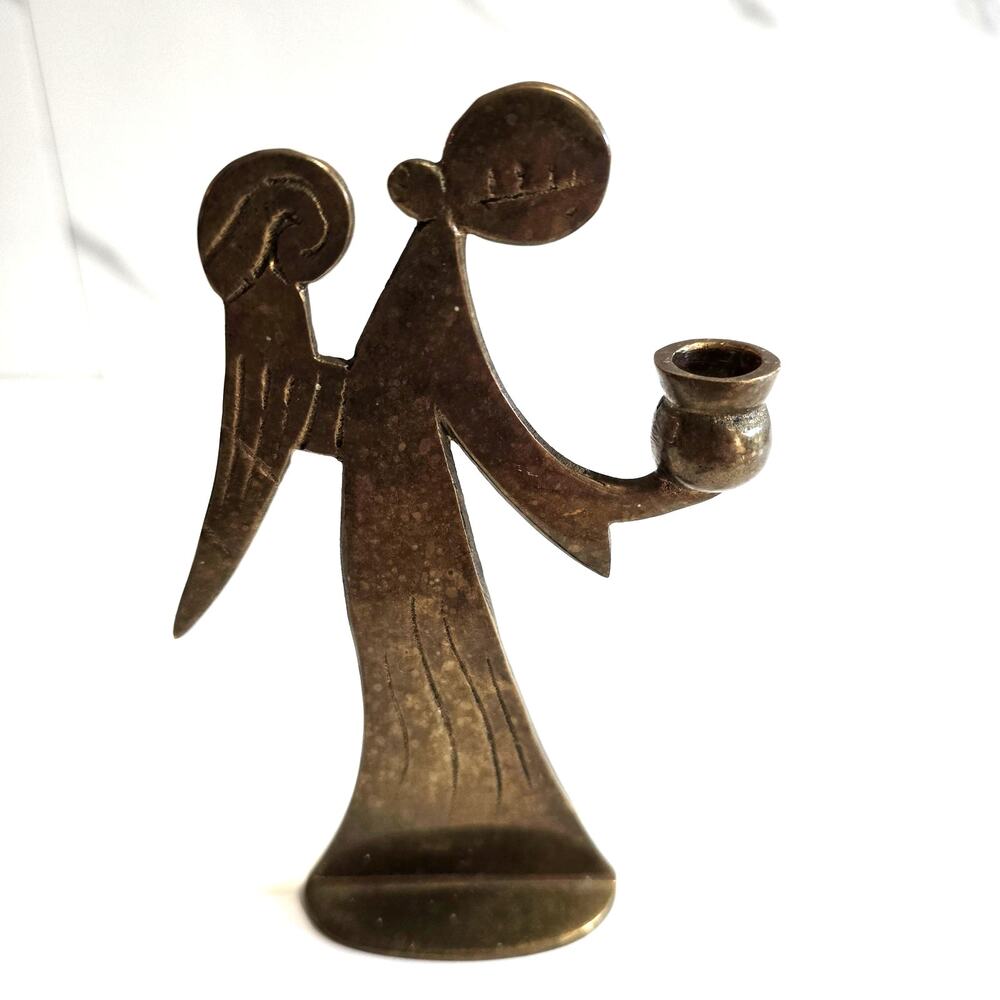 Vintage Brass Angel Taper Candle Holder 5" High Made in Hong Kong MCM Vintage